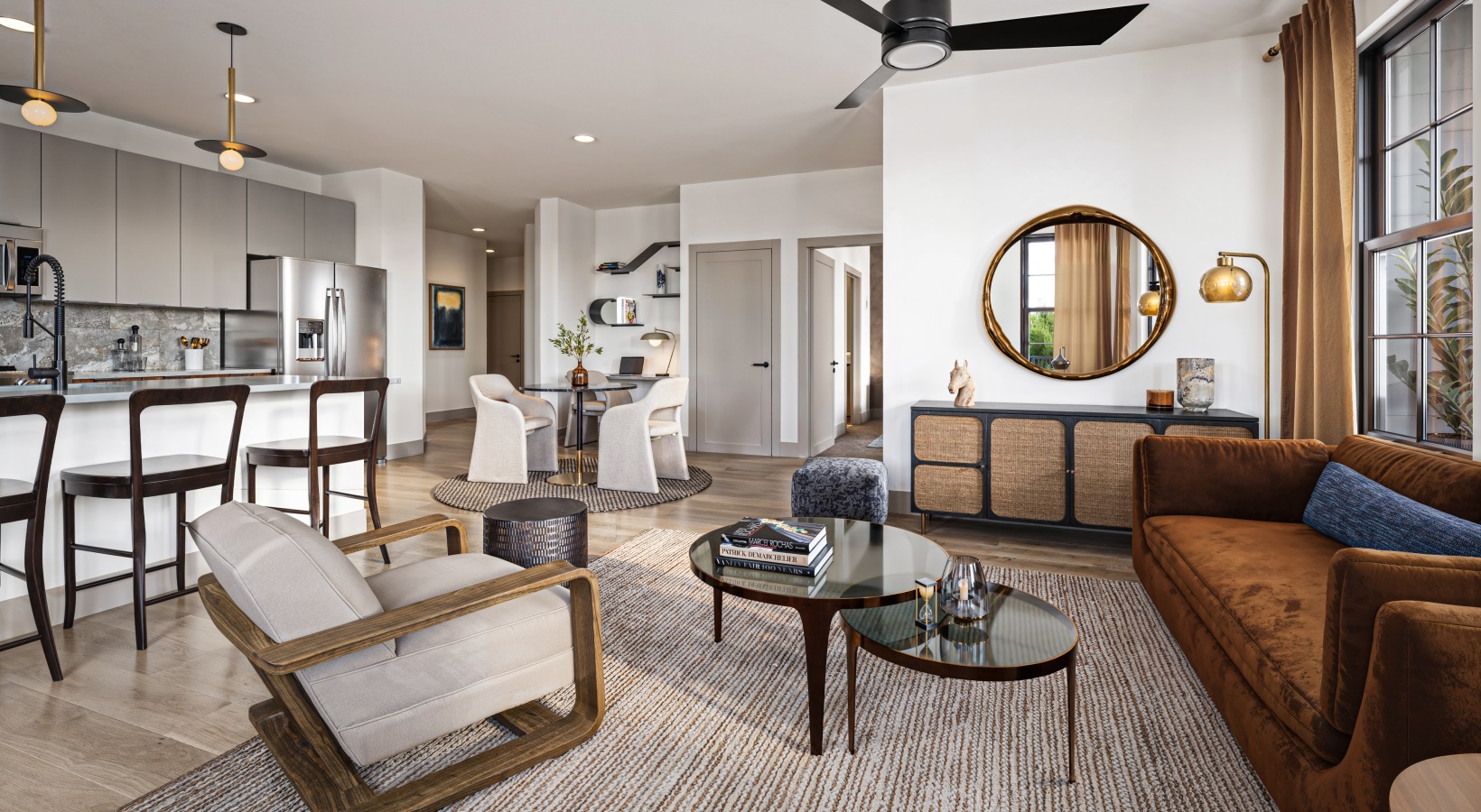 modern apartment club house with tv and seats