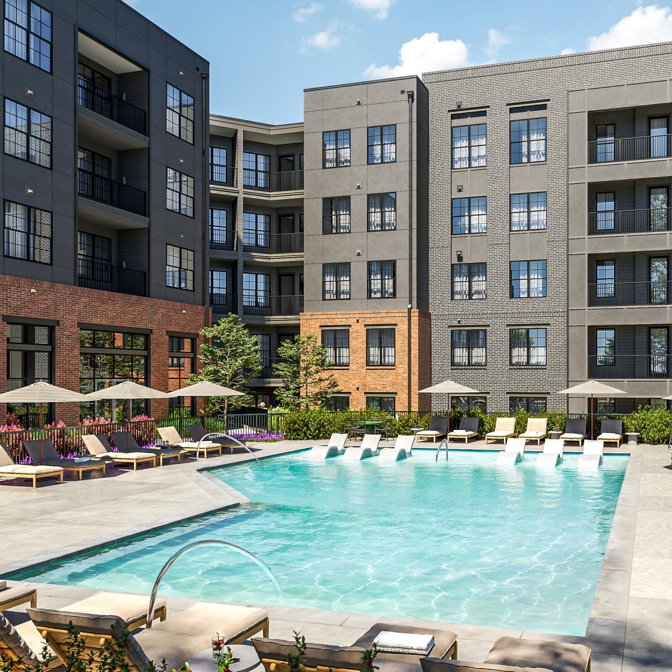 a swimming pool in a courtyard