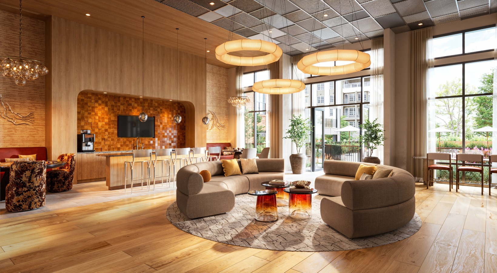 modern apartment club house with tv and seats modern apartment club house with tv and seats